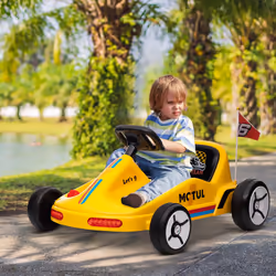 AIYAPLAY 6V Electric Go Kart w/ Music, Light, Horn, for 3-5 Years, Yellow