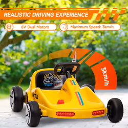 AIYAPLAY 6V Electric Go Kart w/ Music, Light, Horn, for 3-5 Years, Yellow