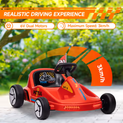 AIYAPLAY 6V Electric Go Kart w/ Music, Light, Horn, for Ages 3-5 Years, Red