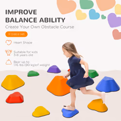 AIYAPLAY 11-Piece Kids Stepping Stones, Non-Slip Stackable River Stones