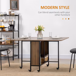 HOMCOM Mobile Drop Leaf Dining Table on Wheels with Shelf Light Brown - Additional view 10