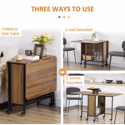 HOMCOM Mobile Drop Leaf Dining Table on Wheels with Shelf Light Brown - Additional view 11
