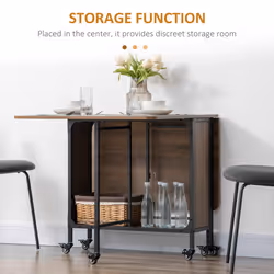 HOMCOM Mobile Drop Leaf Dining Table on Wheels with Shelf Light Brown - Additional view 4