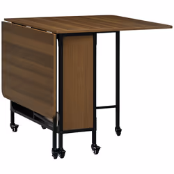 HOMCOM Mobile Drop Leaf Dining Table on Wheels with Shelf Light Brown - Additional view 8