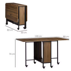 HOMCOM Mobile Drop Leaf Dining Table on Wheels with Shelf Light Brown - Additional view 9