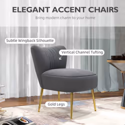 HOMCOM Accent Chair Wingback Armless Chair for Bedroom Grey