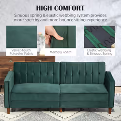 HOMCOM Convertible Sofa Futon Velvet-Touch Tufted Couch Sofa Bed Green - Additional view 5