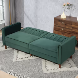 HOMCOM Convertible Sofa Futon Velvet-Touch Tufted Couch Sofa Bed Green - Additional view 6