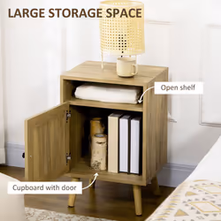 HOMCOM Nightstand, Rattan Bedside Table w/ Cabinet, Shelf, Natural - Additional view 4