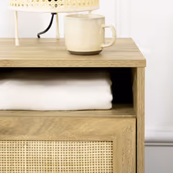 HOMCOM Nightstand, Rattan Bedside Table w/ Cabinet, Shelf, Natural - Additional view 7