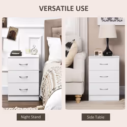 HOMCOM Modern 3 Drawers Side Cabinet Wooden Bedside Table White - Additional view 4