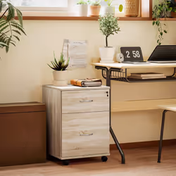 HOMCOM Pedestal Office Mobile Filing Cabinet 2 Drawer Wooden Storage Oak