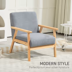 HOMCOM Accent Chair with Wood Frame Wide Seat Cashmere Armchair Grey