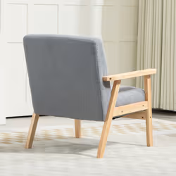 HOMCOM Accent Chair with Wood Frame Wide Seat Cashmere Armchair Grey - Additional view 4