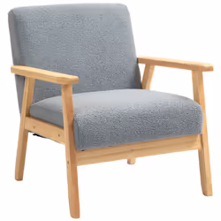 HOMCOM Accent Chair with Wood Frame Wide Seat Cashmere Armchair Grey - Additional view 6