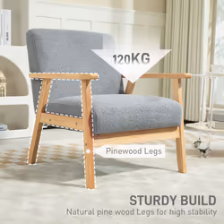 HOMCOM Accent Chair with Wood Frame Wide Seat Cashmere Armchair Grey - Additional view 7