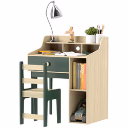 AIYAPLAY Kids Desk and Chair Set with Storage Shelves, Drawer, Green - Additional view 8