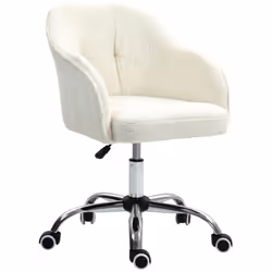 HOMCOM Fluffy Vanity Chair for Desk, with Height Adjustable, Wheels, Cream