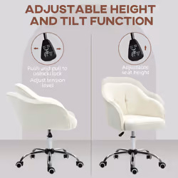 HOMCOM Fluffy Vanity Chair for Desk, with Height Adjustable, Wheels, Cream