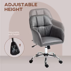 HOMCOM Computer Desk Chair with PU Leather, Swivel Wheels, Grey