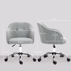 HOMCOM Fluffy Vanity Chair for Desk, with Height Adjustable, Wheels, Grey