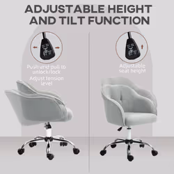HOMCOM Fluffy Vanity Chair for Desk, with Height Adjustable, Wheels, Grey