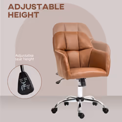 HOMCOM Computer Desk Chair with PU Leather, Swivel Wheels, Brown