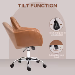 HOMCOM Computer Desk Chair with PU Leather, Swivel Wheels, Brown - Additional view 4