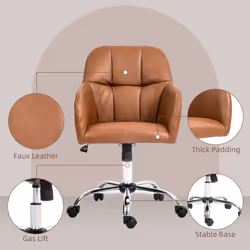 HOMCOM Computer Desk Chair with PU Leather, Swivel Wheels, Brown - Additional view 6