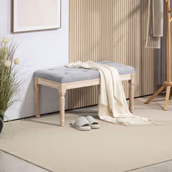 HOMCOM End of Bed Bench Tufted Upholstered Foot Stool, Light Grey