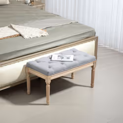 HOMCOM End of Bed Bench Tufted Upholstered Foot Stool, Light Grey