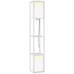 HOMCOM 2-Light Modern Floor Lamp with Shelves for Living Room, Bedroom, White
