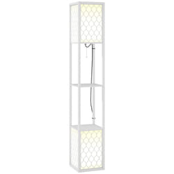 HOMCOM 2-Light Modern Floor Lamp with Shelves for Living Room, Bedroom, White