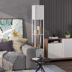 HOMCOM 2-Light Modern Floor Lamp with Shelves for Living Room, Bedroom, White - Additional view 8