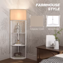 HOMCOM Corner Modern Floor Lamp with Shelves for Living Room, Bedroom, White - Additional view 4