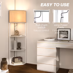 HOMCOM Corner Modern Floor Lamp with Shelves for Living Room, Bedroom, White - Additional view 5