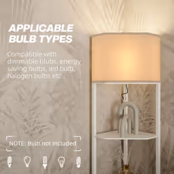 HOMCOM Corner Modern Floor Lamp with Shelves for Living Room, Bedroom, White - Additional view 6