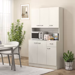 HOMCOM Freestanding Kitchen Cupboard, Storage Cabinet with Doors Cream White
