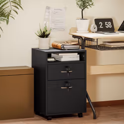 HOMCOM 60cm Storage Cabinet with Drawers and Open Shelf, Black - Additional view 2