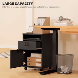 HOMCOM 60cm Storage Cabinet with Drawers and Open Shelf, Black - Additional view 3