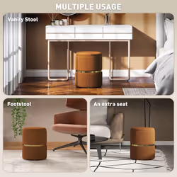HOMCOM Round Pouffe, Storage Footstool with Cushioned Top, Light Brown - Additional view 4