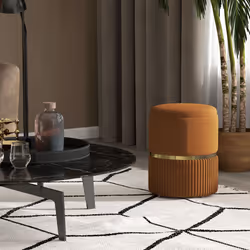 HOMCOM Round Pouffe, Storage Footstool with Cushioned Top, Light Brown - Additional view 5