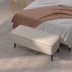HOMCOM Storage Ottoman Bench, Linen Fabric Footstool with Steel Legs Cream White - Additional view 4
