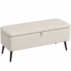 HOMCOM Storage Ottoman Bench, Linen Fabric Footstool with Steel Legs Cream White - Additional view 6