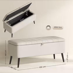 HOMCOM Storage Ottoman Bench, Linen Fabric Footstool with Steel Legs Cream White - Additional view 7