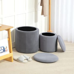 HOMCOM Fabric Storage Ottoman with Removable Lid, Set of 2, Light Grey