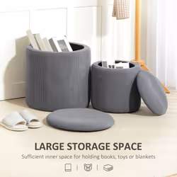 HOMCOM Fabric Storage Ottoman with Removable Lid, Set of 2, Light Grey