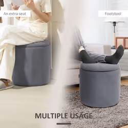 HOMCOM Fabric Storage Ottoman with Removable Lid, Set of 2, Light Grey - Additional view 5