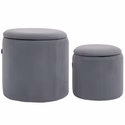 HOMCOM Fabric Storage Ottoman with Removable Lid, Set of 2, Light Grey - Additional view 6
