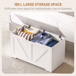 HOMCOM Storage Trunk for Living Room, with Safety Hinges, White